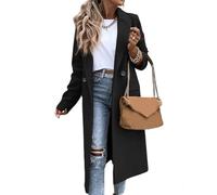 IDEALSANXUN Womens Long Wool Coats Fall Winter Notch Lapel Dressy Peacoat Jackets, Black, XX-Large