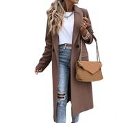 IDEALSANXUN Womens Long Wool Coats Fall Winter Notch Lapel Dressy Peacoat Jackets, Dark Khaki, X-Large