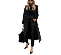 IDEALSANXUN Womens Long Wool Coats Fall Winter Notch Lapel Dressy Trench Coat Peacoat Jackets, Black, Medium