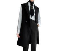 IDEALSANXUN Womens Long Wool Vest Fall Winter Sleeveless Blazer Jackets Wool Coat, Black, M