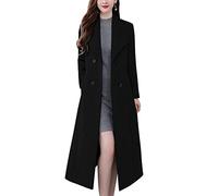 IDEALSANXUN Womens Shawl Collar Long Wool Coats Fall Winter Double Breasted Trench Coat, Black, L
