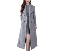 IDEALSANXUN Womens Shawl Collar Long Wool Coats Fall Winter Double Breasted Trench Coat, Grey, L