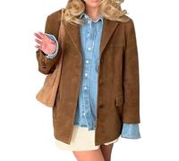 IDEALSANXUN Womens Suede Jacket Fall Winter Fashion Casual Oversized Faux Leather Blazer Jacket Trench Coat, Brown, L