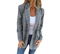 IDEALSANXUN Womens Tweed Blazer Casual Plaid Houndstooth Blazer Work Suit Jackets, Blue, L