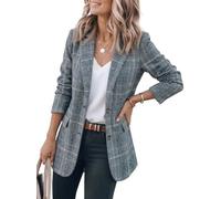 IDEALSANXUN Womens Tweed Blazer Casual Plaid Houndstooth Blazer Work Suit Jackets, Blue, M