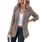 IDEALSANXUN Womens Tweed Blazer Casual Plaid Houndstooth Blazer Work Suit Jackets, Brown, M