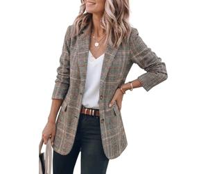 IDEALSANXUN Womens Tweed Blazer Casual Plaid Houndstooth Blazer Work Suit Jackets, Brown, M