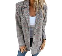 IDEALSANXUN Womens Tweed Blazer Casual Plaid Houndstooth Blazer Work Suit Jackets, Brown, XXL