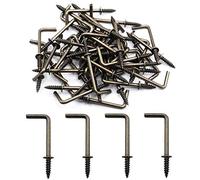 IDEALSV Antique Brass 1-1/4 Inch 1 Shape Screw Hooks L Shape Hooks Vintage Bronze 7 Shape Right Angle Medal Hooks (50 Pack)