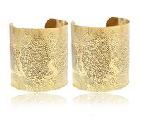 idealway 2 Pieces Peacock Cuff Bangle Bracelet Set for Women Open Wide Wire Bracelets Silver Gold Wrist Cuff Wrap Bracelet Adjustable, 2.4“, Zinc, no gemstone