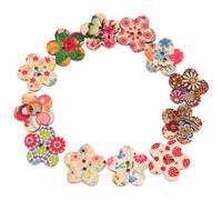IDEANATEGRATE 100pcs DIY Wood Sewing Buttons with Adorable Flower Printed Pattern, Timber Material for Scrapbooking and Clothing Crafts, for Knitting and Handmade Decoration