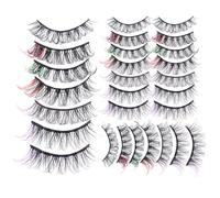 IDEANATEGRATE 14 Pairs Individual Cluster Colored False Lash Extensions Kit with Comfortable Imitation Material, Natural Style, Not Easy to Fall, for Stage Performances and DIY Lash