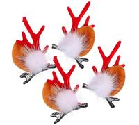 IDEANATEGRATE 2 Pairs Christmas Hair Clips with Reindeer Antlers Design, Hand-crafted Plush and Iron Material, Not Easily Break or Deform, Stylish Accessories for New Year's Day and Wedding
