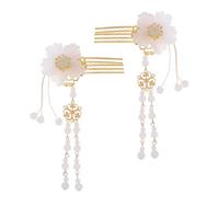 IDEANATEGRATE 2 Pcs Handmade Hanfu Hairpins Crystal Tassel Hair Comb Classical Small Elegant White Fairy Hair Accessories for Charming Headwear for Performance