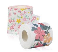 IDEANATEGRATE 2 Rolls Floral Print Toilet Paper Standard Roll for Home Office, Flower Pattern Printed Toilet Tissues Napkins Set