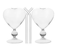 IDEANATEGRATE 2 Sets Heart Shaped Cocktail Glass with Straw 220ml Glassware for Parties and Weddings, Non-Slip Versatile Design, Elegant and Stylish Drinkware for Home and Bar Use