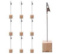 IDEANATEGRATE 25pcs Wooden Memo Clip Holders with Cube Base, Small Photo and Place Card Stands for Wedding Table Numbers, Office Desk Card Holders, Postcard and Menu Display Accessories