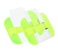 IDEANATEGRATE 2pcs Adjustable Arm Badge Holders with Elastic Fluorescent Green Armband Strap, Plastic Protective Card Sleeve for Workers, Security Staff, and Office Use