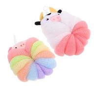 IDEANATEGRATE 2pcs Animal Bath Sponges for Large Cute Cartoon Pig and Cow Loofahs Easy to Hang Comfortable Bathing Experience Fun Bath Accessories