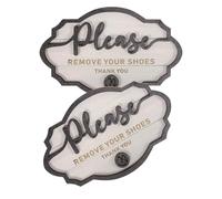 IDEANATEGRATE 2pcs Please Remove Your Shoes Wood Sign Rustic White Wooden Plaque Decorative Accent with Etiquette Reminder for Office Spaces and Workspace Entry