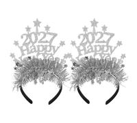 IDEANATEGRATE 2pcs Silver Sequin Star Headband 2027 Sparkling Tinsel, Festive New Year Eve Photo Prop Hair Accessories, Fit for Adults, Prevents Pressure Marks