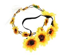 IDEANATEGRATE 2pcs Sunflower Floral Crown Headpiece Women Headbands Elastic Design and Fine Workmanship Fabric Nylon Alloy Material for Wedding Beach Bride Bridesmaid Hair Accessories