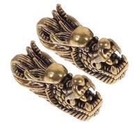 IDEANATEGRATE 2pcs Vintage Brass Dragon Head Keychain Pendants with Long Horns, Unique DIY Brass Charms for Jewelry Making and Craft Decoration in Antique Style