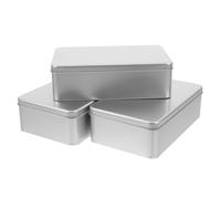 IDEANATEGRATE 3Pcs Metal Tins with Lid, Stainless Steel Storage Boxes for Festive Treats and DIY Crafts, Silver 7.1 X 4.3 X 2.1 Inch