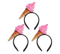 IDEANATEGRATE 3pcs Pink Ice Cream Cone Headbands for Women Hair Accessories, Comfortable Fit Fabric Makeup Hairbands, Multifunctional Accessory for Face Washing and Makeup Application