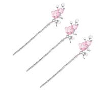 IDEANATEGRATE 3pcs Vintage Pearl Hair Chopsticks Set with Zinc Alloy and False Pearl, Easy to Fix and Will Not Scratch Scalp, Elegant Flower Hair Sticks for Themed Party Or Banquet Accessories