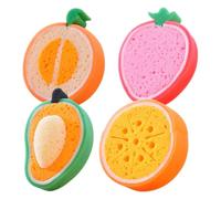 IDEANATEGRATE 4pcs Bath Sponges Fruit Shaped Soft Sponge Set, Lovely Bath Tool for Newborns, Home Bathroom Bathing Accessories Assorted Style