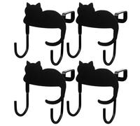 IDEANATEGRATE 4pcs Black Iron Cat-Shaped Coat Hooks Wall Mounted Hanging Organizer for Home Kitchen and Housewarming, Easy to Install and Surface Protecting Creative Coat Rack