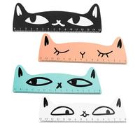 IDEANATEGRATE 4pcs Cartoon Cat Wooden Ruler 15cm Compact Easy Handling Colorful Drawing Tool for On-the-go Activities Suitable for Teachers and Students