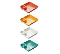 IDEANATEGRATE 4Pcs PP Dumpling Plates with Sauce Holder Snack Serving Platters for Party Food and Compact Kitchen Organization