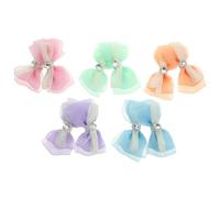 IDEANATEGRATE 5 Pairs Colorful Bow Shape Hair Clips for Metal Gauze Material Lovely Creative Style Assorted Color Hair Accessories for Daily Wear