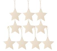 IDEANATEGRATE 50 Pcs Christmas Pentagram Hanging Wooden Star Tree Ornaments with DIY Hanging Rope, Khaki Colour, Not Easy to Fade, for Party Favors and Window Decorations