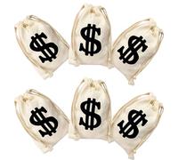 IDEANATEGRATE 6pcs Costume Money Bags Drawstring Cotton Storage Pouches with Sign Print 17x24cm for Pirate, Cowboy Bank Robber Theme Party Favor Sacks
