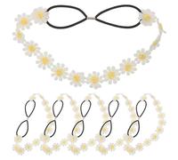 IDEANATEGRATE 6pcs Crowns Daisy Headbands Floral Tiaras Elastic Headpieces 70S Hippie Party Costume Princess Cute Fairy Accessories for Women Girls Child Kids