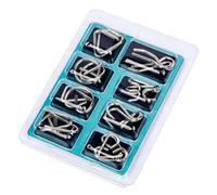 IDEANATEGRATE 8pcs Metal Brain Puzzle Set Silver Iq Ring Puzzle Creative Intelligence Buckle Lock Game for Developing Social Skills and Mind Challenge