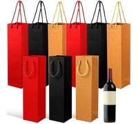 IDEANATEGRATE 9 Pcs Kraft Paper Wine Bags with Handle, Portable Single Bottle Wine Tote Bags, Suitable for Spirits and Beers, for Birthday and Wrapping