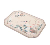 IDEANATEGRATE Absorbent Bathroom Mat with Flower and Bird Pattern, Non-slip Cloth Floor Pad for Entrance and Bathroom, Elegant Traditional Charm Rug with Water Absorption Feature