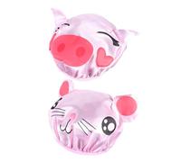 IDEANATEGRATE Adjustable Waterproof Shower Caps Cartoon Print 2 Pcs Satin and EVA Material with Elastic Band Shampoo Hats for Bathing and Travelling