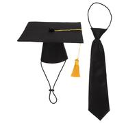 IDEANATEGRATE Black Pet Necktie and Doctoral Hat Decor for Puppy Graduation Festival, Skin-friendly Polyester Material, Lovely Dog Accessories for Graduation Party Puppy Clothes