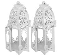 IDEANATEGRATE Candle Holder Lanterns White Morocco Style Iron and Glass 2pcs Freestanding Storm Lanterns Convenient to Carry Decorative Candle Centrepieces for Mantle and Entry Way