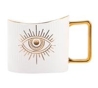 IDEANATEGRATE Ceramic Coffee Cup Decorative Mug with Evil Eye Design Turkish Style White for Drinking Tea or Wine, for Coffee Shop or Dessert Shop Use