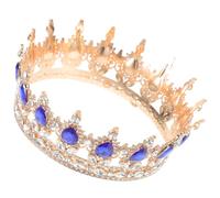 IDEANATEGRATE Classic round Bridal Wedding Crown Headpiece with Blue Rhinestones Gold Tiara, Fashion Hair Accessory for Bride, Birthday, Festival, and Shower