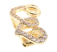 IDEANATEGRATE Double Heart Rhinestone Tooth Grill for Women Men Copper Top Grill Cap with Sparkling Gems for Party Daily Wear and Performance