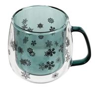 IDEANATEGRATE Double Walled Glass Coffee Cup 300ml Blue Glass Mug for Water with Handle, Heat Resistant and Decorative, for Home and Club Use