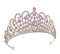 IDEANATEGRATE Elegant Baroque Rhinestone Tiara Crown for Weddings and Dances, Zinc Alloy Material with Purple Glitter, Not Easy to Crack Or Fade, Stunning Bride Hair Accessory