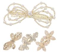 IDEANATEGRATE Hair Clips Metal Barrettes Butterfly and Flower 4pcs Assorted Colour and Hair Accessories with Shiny Chic Design for Birthdays